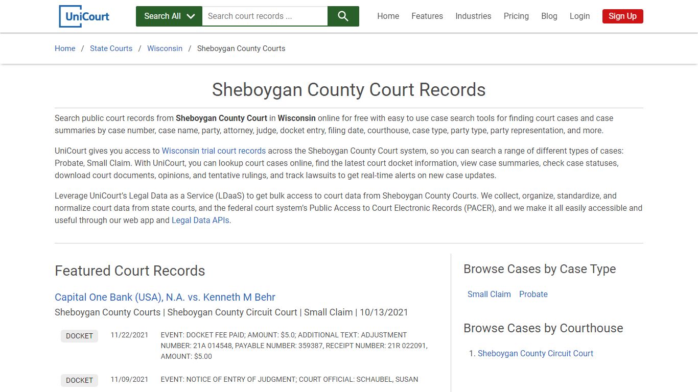 Sheboygan County Court Records | Wisconsin | UniCourt